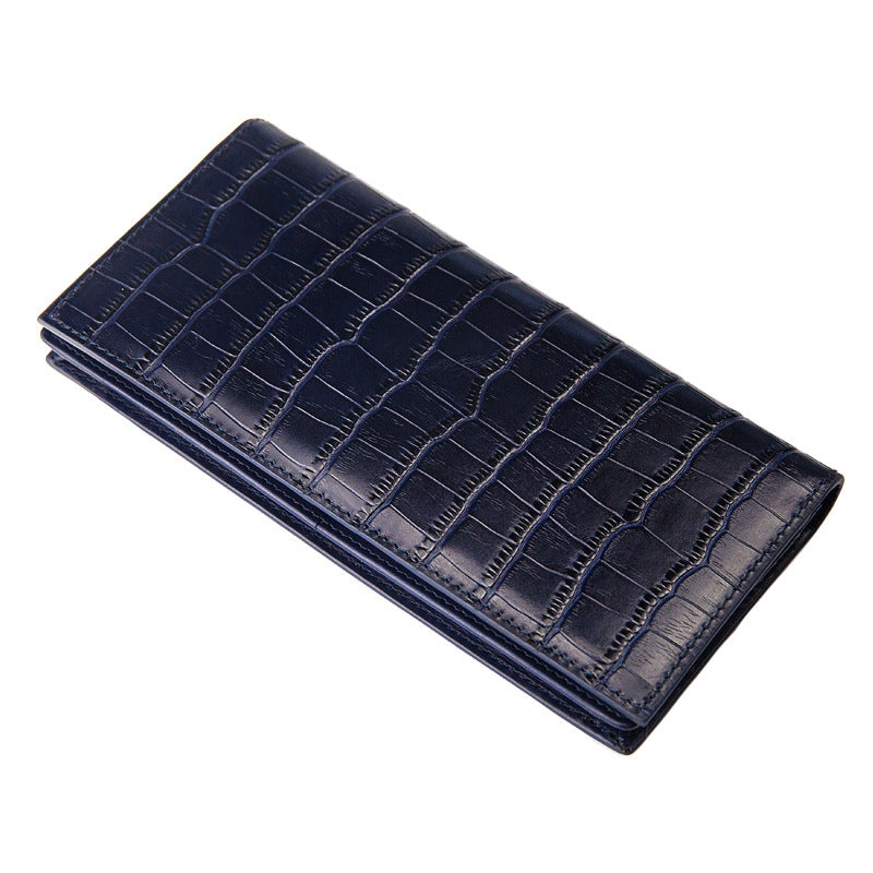 Crocodile Pattern Cowhide Wallet: Long Genuine Leather Wallet for Men