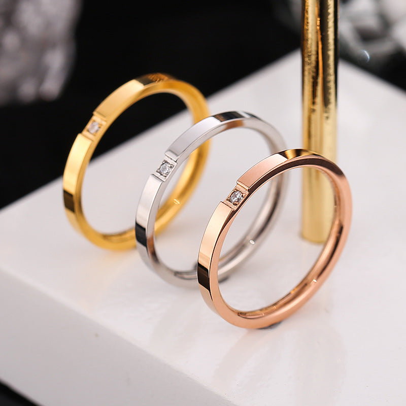 Titanium Steel Anti-fading Diamond Couple Ring