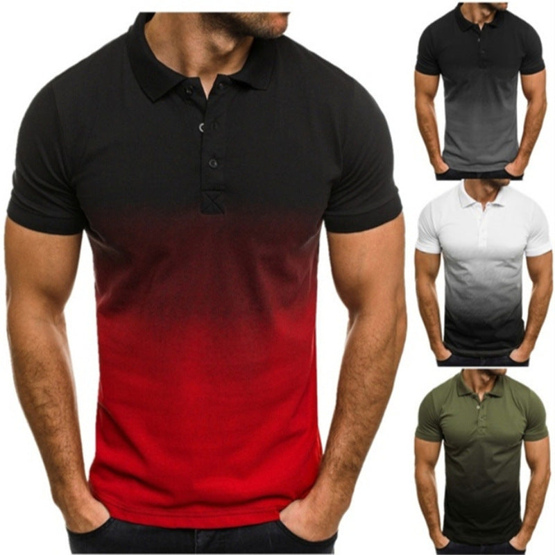 Slim-Fit Gradient Print Short-Sleeved Lapel Shirt for Men