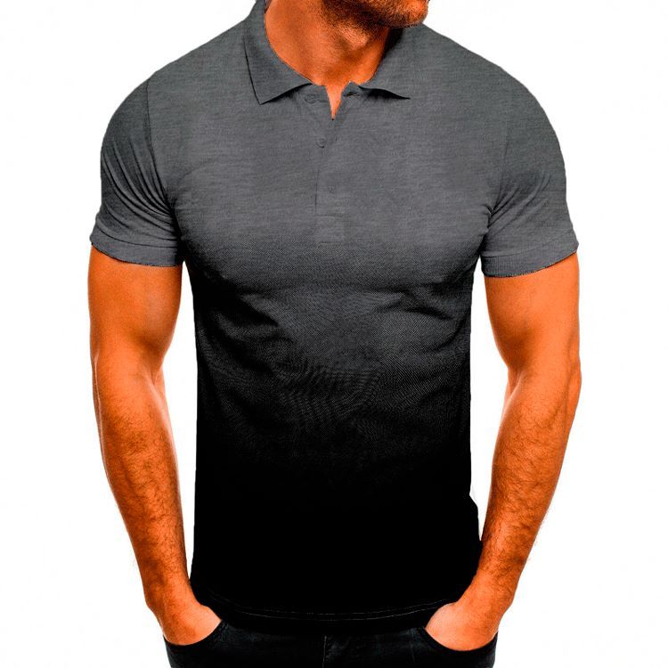 Slim-Fit Gradient Print Short-Sleeved Lapel Shirt for Men