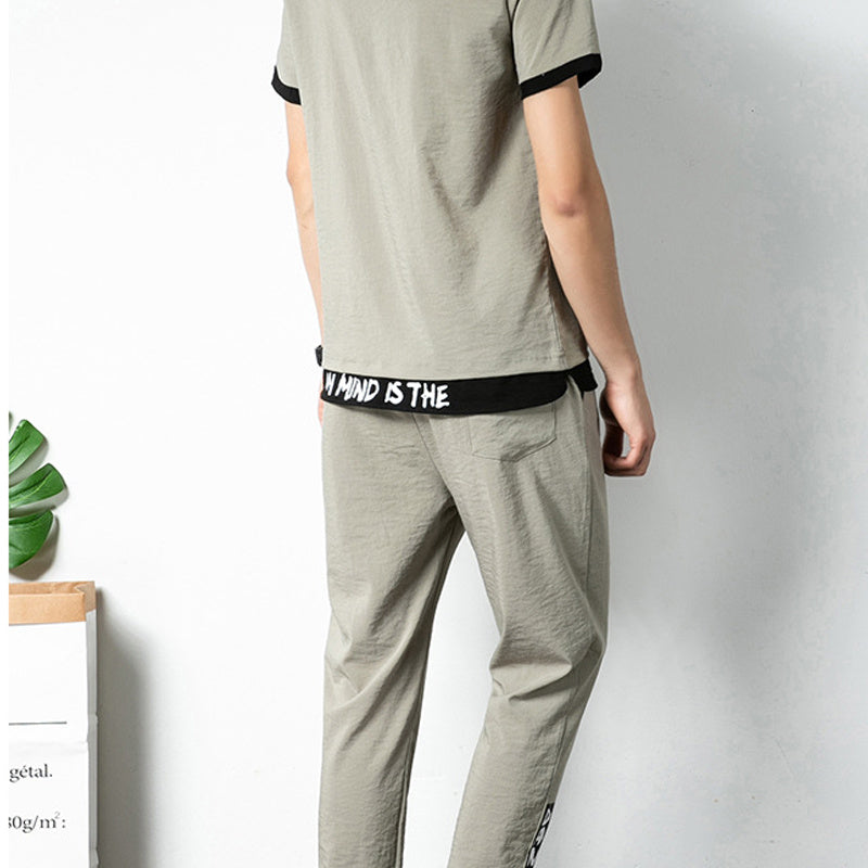 Fashion Short-Sleeved Ice Silk Casual Sportswear Suit for Men