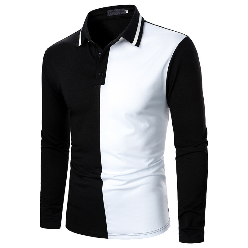 POLO Shirt Two-Color Stitching Fashion Long Sleeves for Men