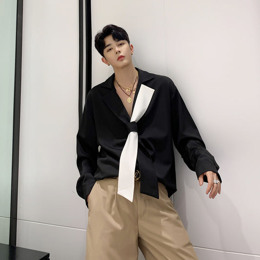 Korean Style Handsome Suit Collar Long Sleeve Shirt