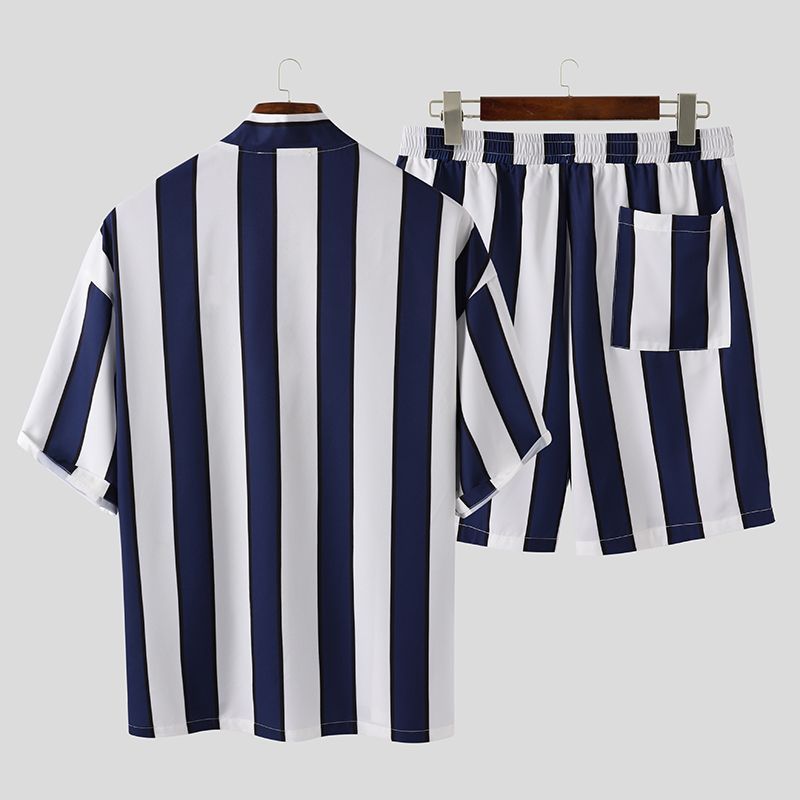 Summer Short Striped Beach Pajamas Suit for Men