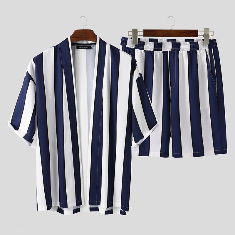 Summer Short Striped Beach Pajamas Suit for Men