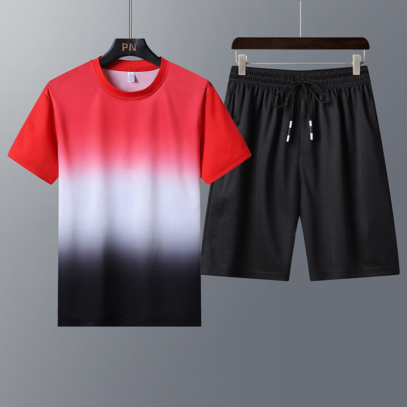 Sports Suit Round Neck Gradient Short-Sleeved Shorts Quick-Drying Running Casual Two-Piece Suit for Men