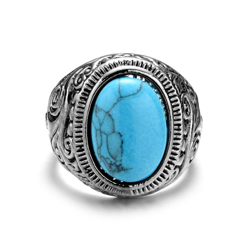 Blue Stone Carved Ring for Men