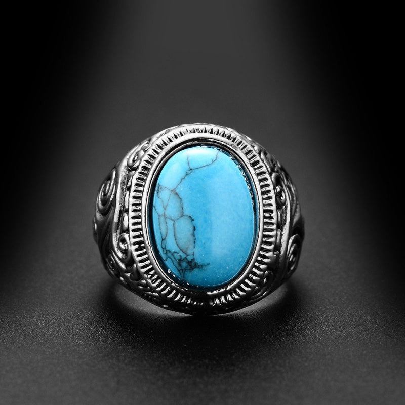 Blue Stone Carved Ring for Men