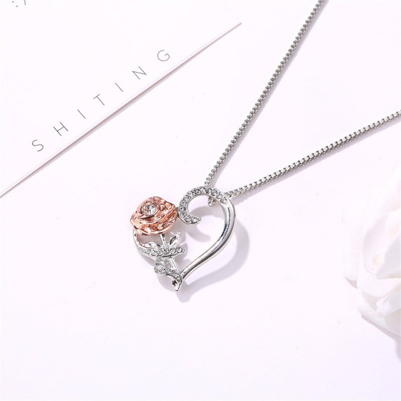 Romantic Love Rose Zircon Necklace
