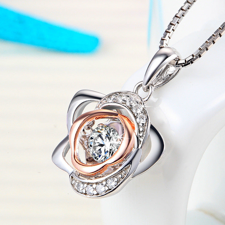 Rose-White Diamond Necklace (Made with 925 Sterling Silver)