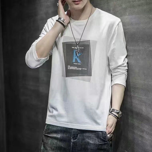 Long Sleeve T-Shirt Men's Round Neck Korean Slim Clothe for Men