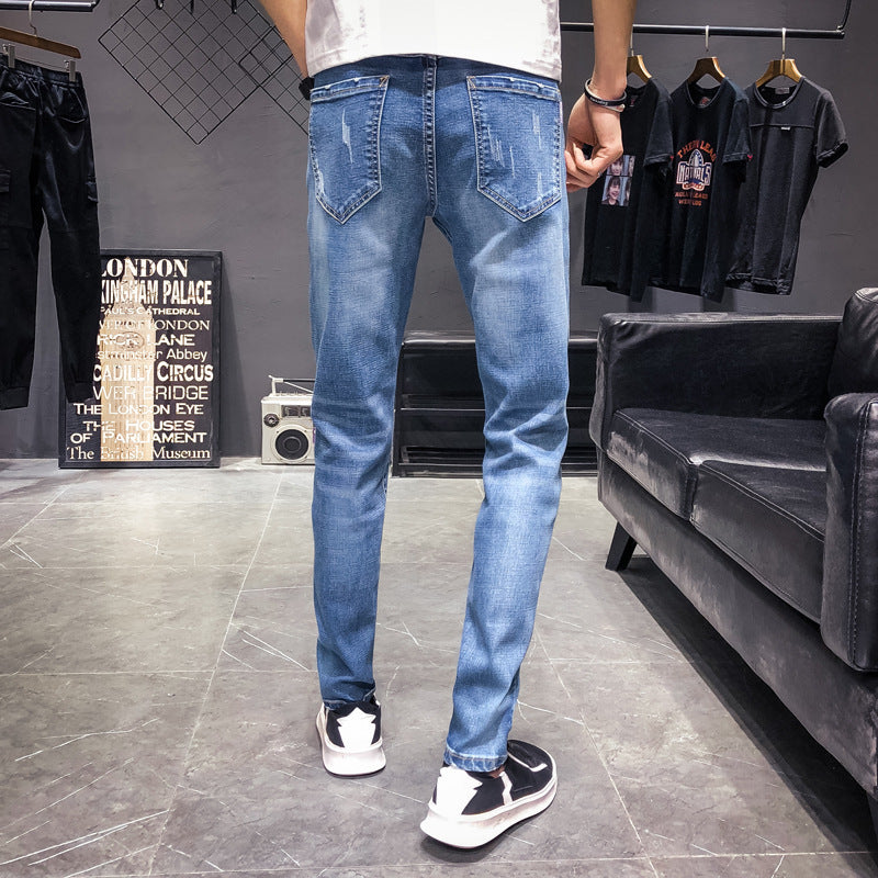 Stretch Slim Denim Youth Pants Korean Style Trend Casual Summer Thin Pants for Men