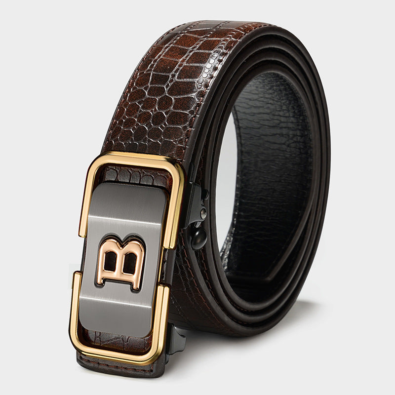 Automatic Buckle Genuine Leather Belt for Middle-Aged and Young People