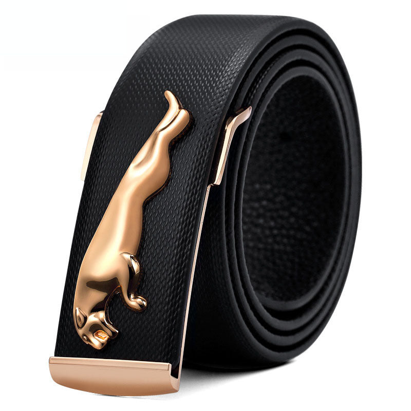 Plate Belt Leather High-End 3D Golden Horse Smooth Inner Buckle for Men