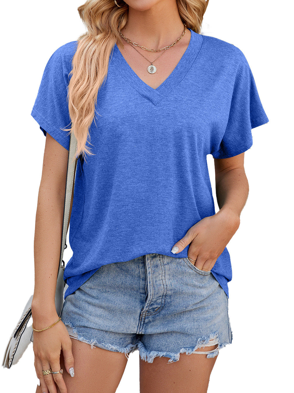 Summer Women's V-neck Loose Short Sleeve T-shirt Top