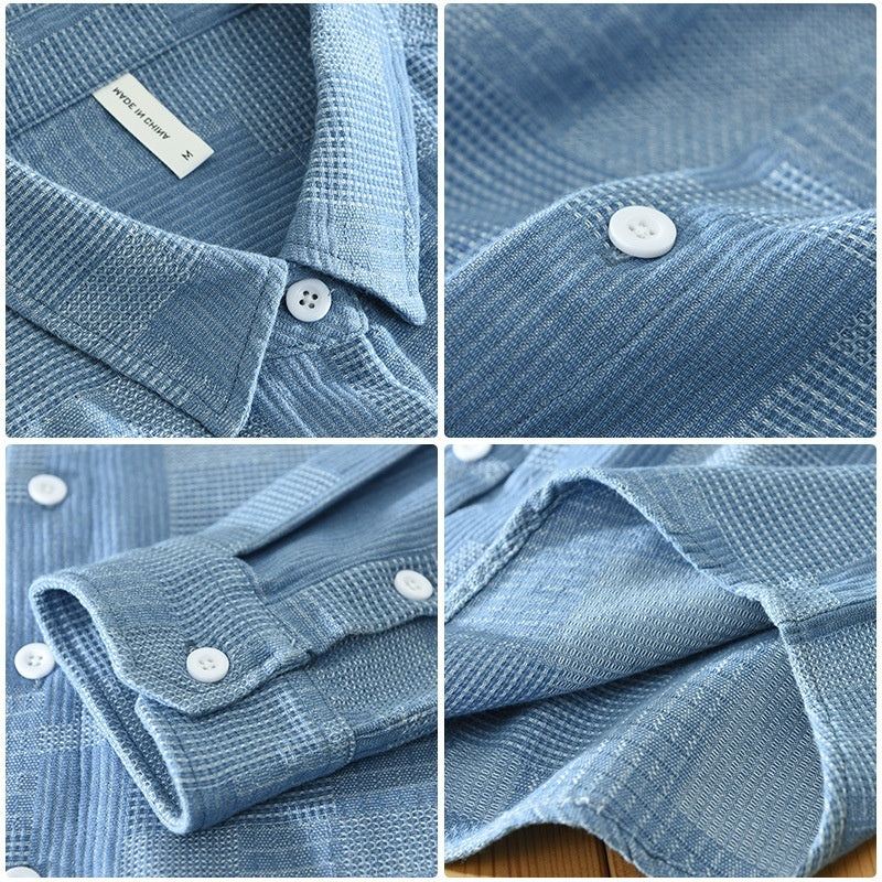 Jacquard Color Matching Casual Denim Long-Sleeved Loose Shirt Coat for Men