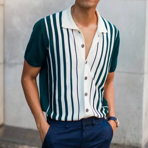 Casual Short-Sleeved Loose Button Lapel Polo Shirt for Men