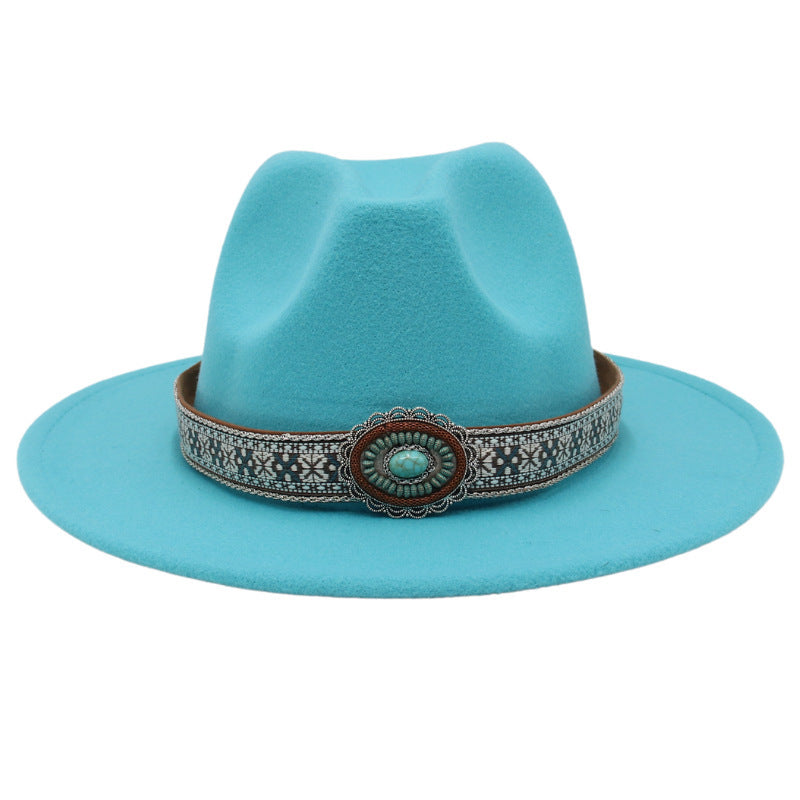Ethnic Style Dance Performance Hat Turquoise Woven