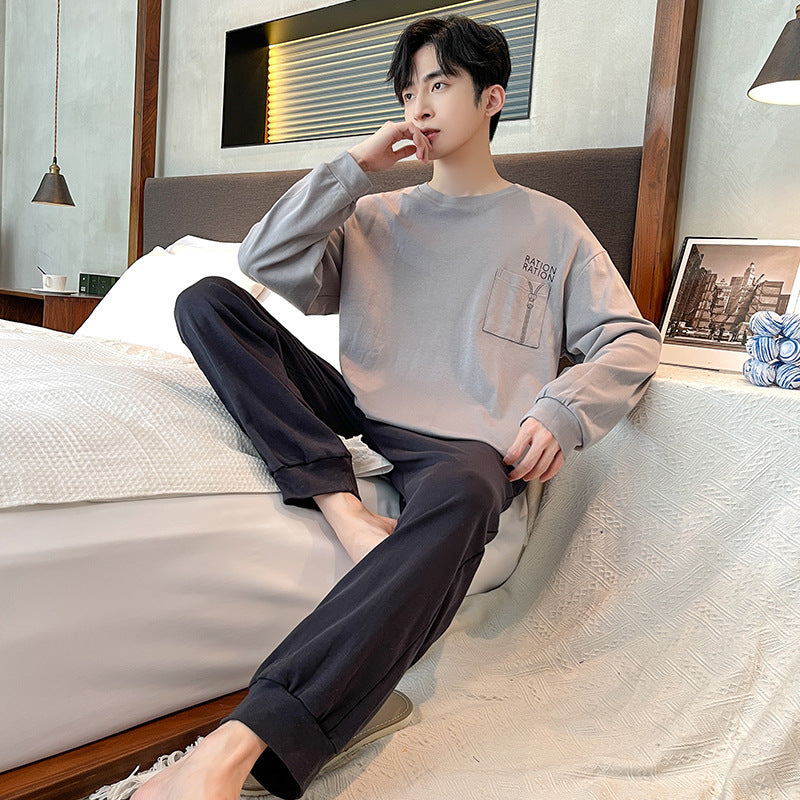 Long Sleeve Cotton Simple Loose Plus Size Pajamas for Men