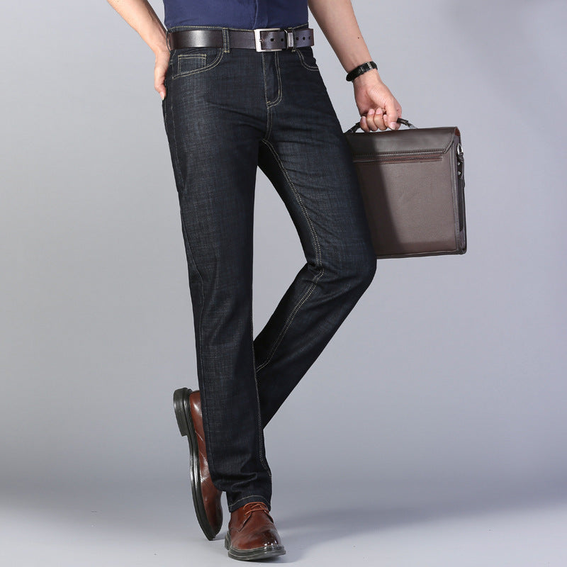 Four Seasons Jeans: Cotton Mid-Waist Thin Stretch Black for Men