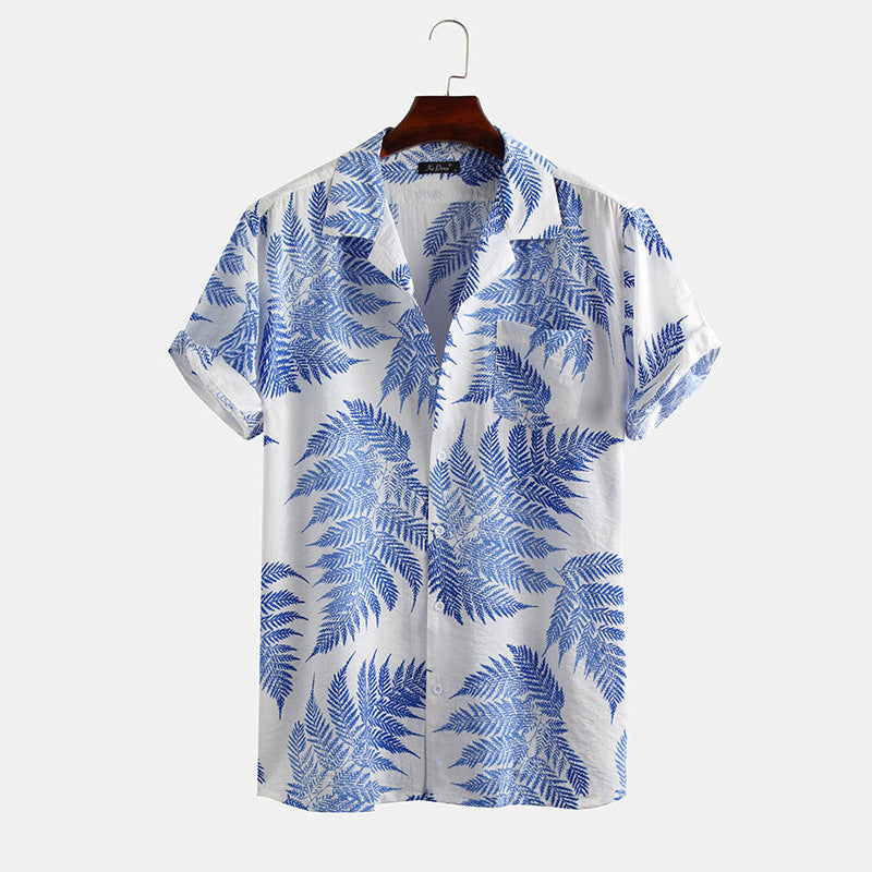 New Hawaiian Cardigan Cotton Linen European and American Shirt for Men