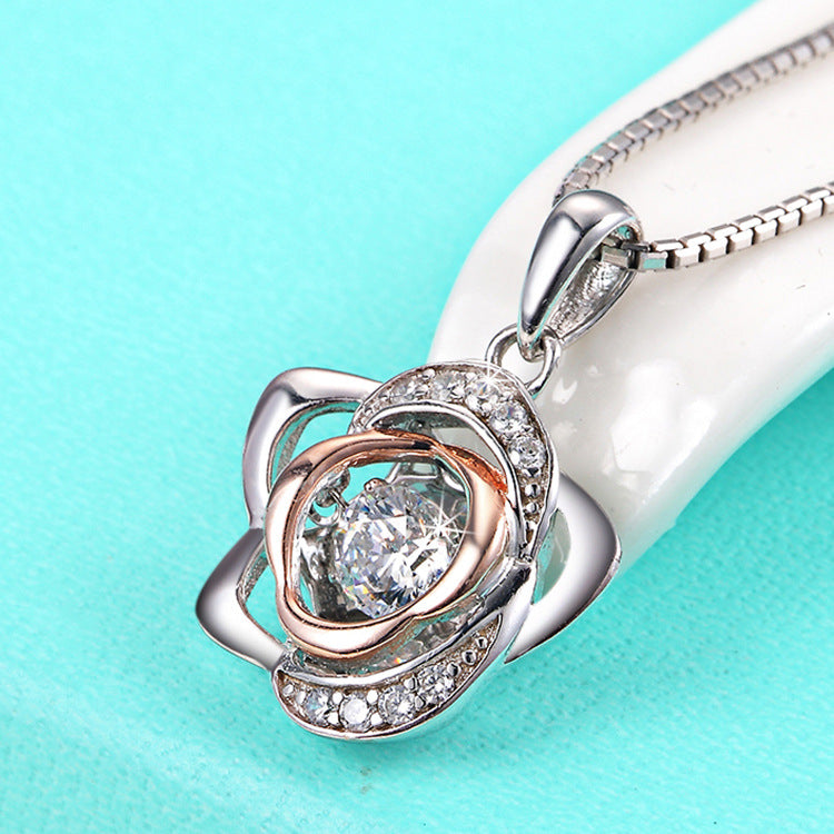 Rose-White Diamond Necklace (Made with 925 Sterling Silver)