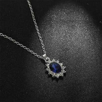 Sapphire Suit Fashion Necklace & Sunflower Zircon Stud Earrings