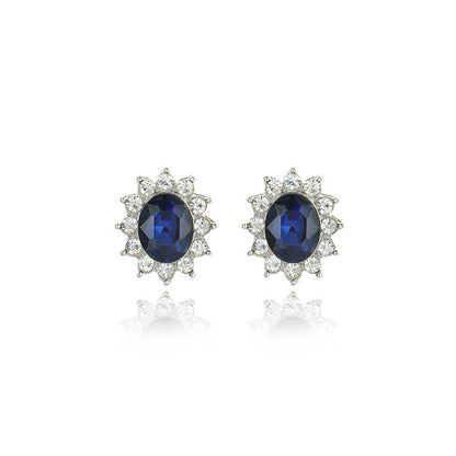 Sapphire Suit Fashion Necklace & Sunflower Zircon Stud Earrings