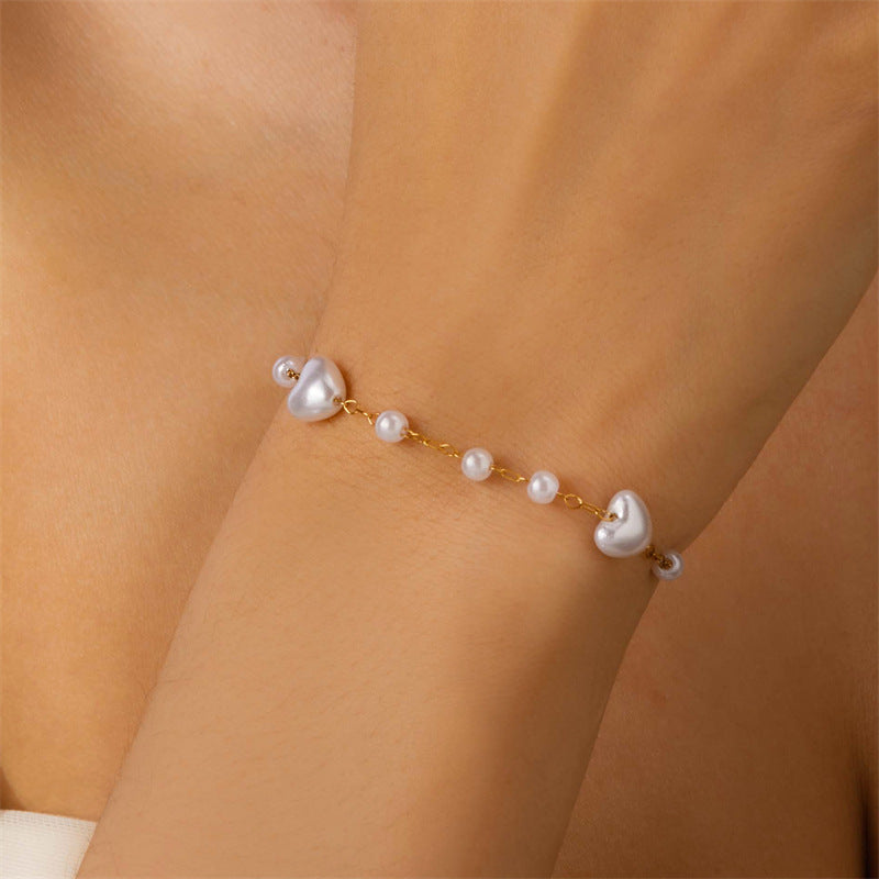 Love Heart Imitation Pearl Bracelet for Women