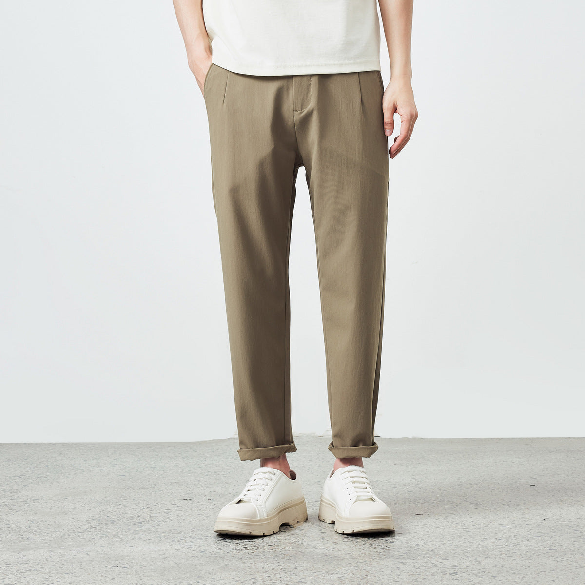 Straight Micro-Tapered Casual Pants Simple Solid Color