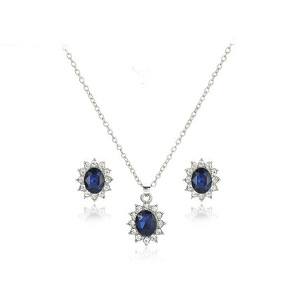 Sapphire Suit Fashion Necklace & Sunflower Zircon Stud Earrings