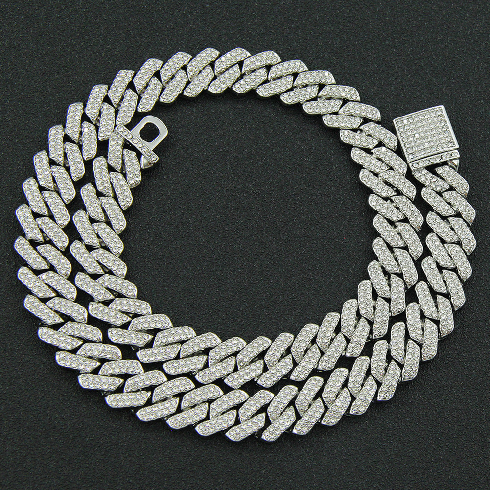 Hip Hop Full Diamond Encryption Diamond Cuban Link Chain Bracelet & Necklace for Men