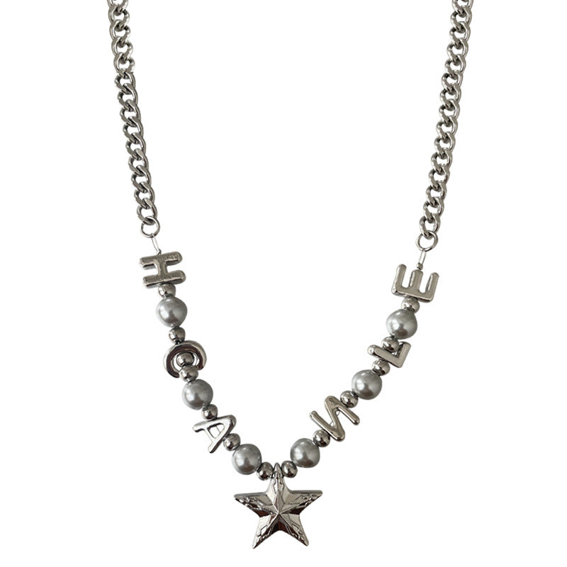 Five-Pointed Star Letter Pearl Stitching Necklace