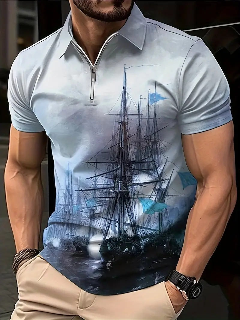 Print Breathable Fashion Polo Shirt Top for Men