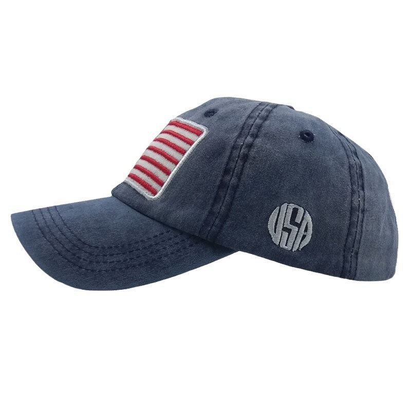 Washed Distressed Baseball Embroidered Peaked Cap Pure Cotton