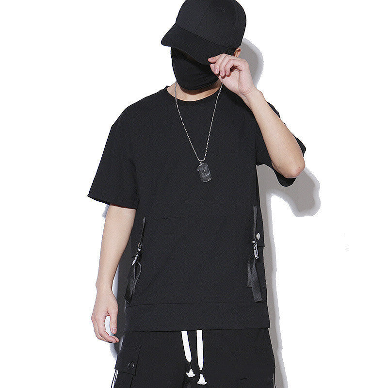 Stitching Tooling Style Short-Sleeved: Loose Pocket T-shirt for Men