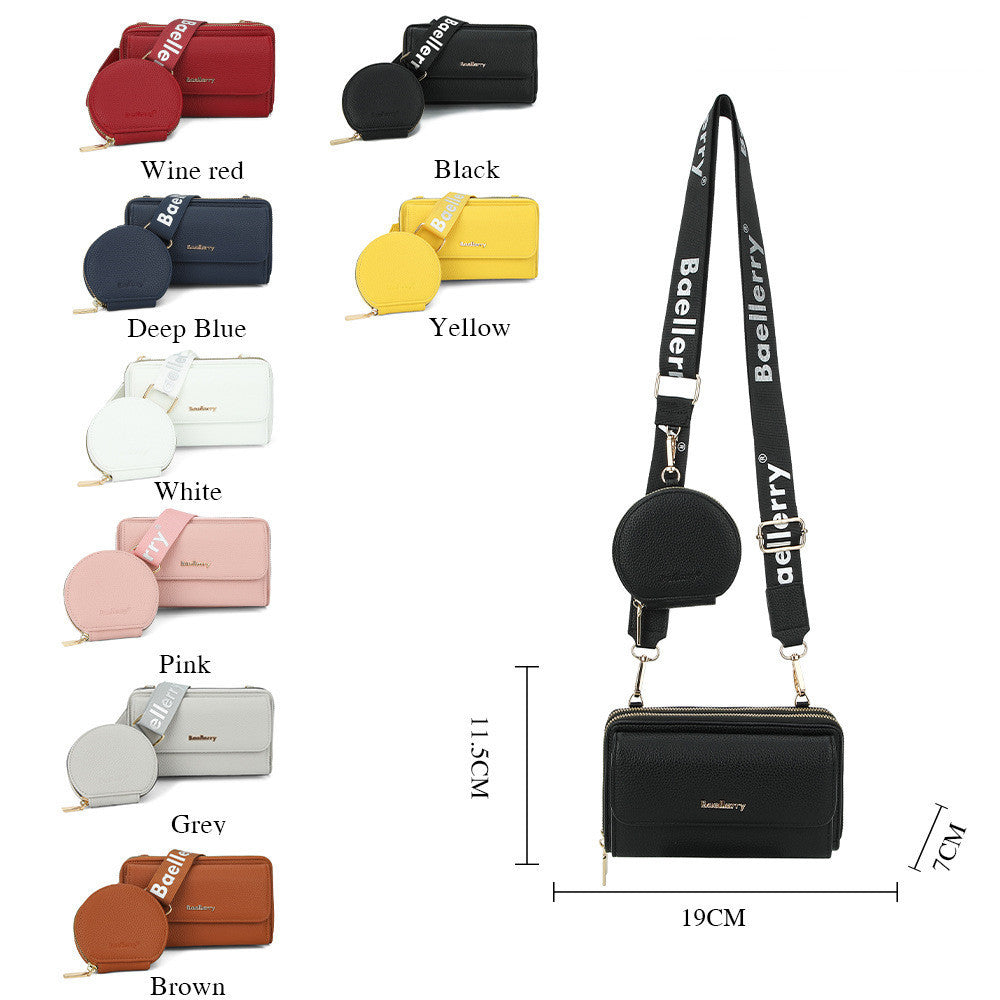 2pcs Lychee Texture Composite Bag Fashion Mobile Phone Bag With Small Coin Purse Letter Print Zipper Crossbody Shoulder Bag