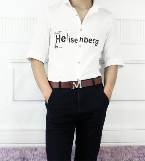M Letter Smooth Buckle Casual Pants Youth Belt Pure White for Men