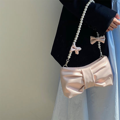 One Shoulder Armpit Bag With Pearl Bow